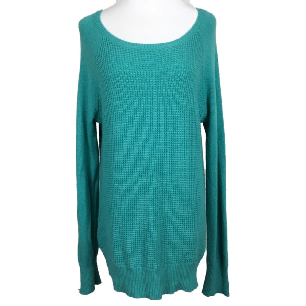 J Crew L Woman's Sweater Chunky Teal Aqua Wool